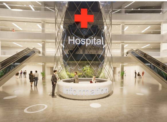 An image of a hospital lobby that appears in the Federal Laboratory Consortium's video "Lab Tech in Your Life" is a setting where viewers can explore federally funded technologies.