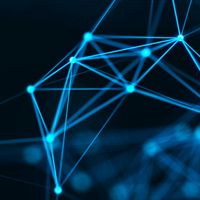 Abstract image with interconnected lines conveys the many connections that make scientific discovery to real world application possible enabled by technology transfer.