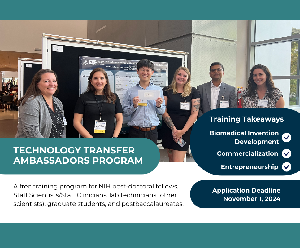 Apply for the Technology Transfer Ambassadors Program by November 1, 2024.